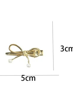 Clearance Dear-Lover Bow Knot Pearl Decor Plated Alloy Hair Clip Gold