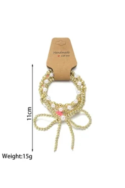 Discount Dear-Lover Bow Knot Pearl Decor Beaded Plated Layered Bracelet Gold
