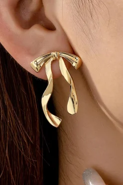 Discount Dear-Lover Bow Knot Plated Alloy Stud Earrings Gold