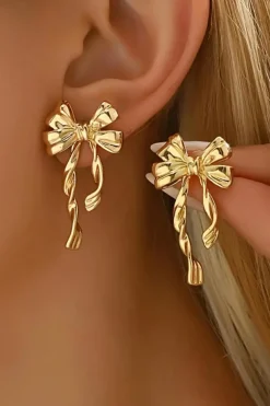 Outlet Dear-Lover Bow Knot Plated Alloy Stud Earrings Gold