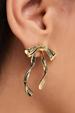 Discount Dear-Lover Bow Knot Plated Alloy Stud Earrings Gold