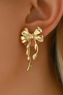 Outlet Dear-Lover Bow Knot Plated Alloy Stud Earrings Gold