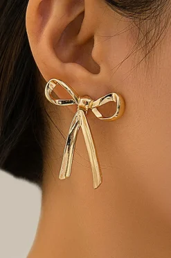 Best Dear-Lover Bow Knot Plated Alloy Stud Earrings Gold