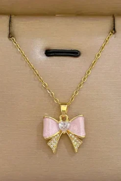 New Dear-Lover Bow Knot Rhinestone Plated Choker Necklace Gold