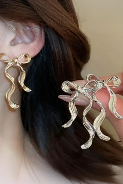 Best Dear-Lover Bow Knot Shape Plated Alloy Stud Earrings Gold
