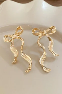 Best Dear-Lover Bow Knot Shape Plated Alloy Stud Earrings Gold
