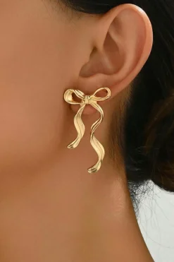Best Dear-Lover Bow Knot Shape Plated Alloy Stud Earrings Gold