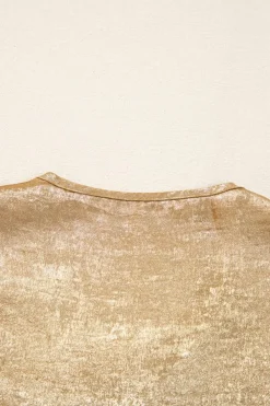 Clearance Dear-Lover Bow Tie Front Puff 3/4 Sleeve Ruffle Hem Blouse Gold