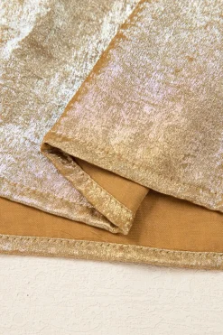 Clearance Dear-Lover Bow Tie Front Puff 3/4 Sleeve Ruffle Hem Blouse Gold