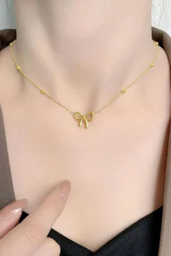Hot Dear-Lover Bowknot Pendant Plated Choker Necklace Gold
