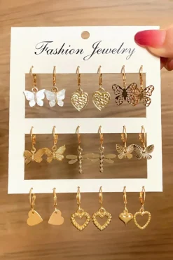 Online Dear-Lover Butterfly Heart Pendant Plated Hook Earrings Gold