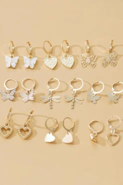 Online Dear-Lover Butterfly Heart Pendant Plated Hook Earrings Gold
