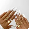 Discount Dear-Lover Butterfly Vines Hollowed Heart Geometric 24-piece Ring set Gold
