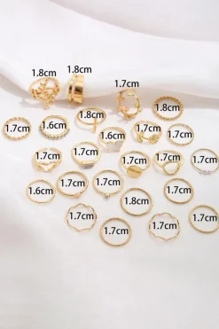 Discount Dear-Lover Butterfly Vines Hollowed Heart Geometric 24-piece Ring set Gold