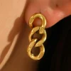 Fashion Dear-Lover Chain Link Plate Alloy Drop Earrings Gold