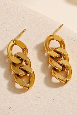 Fashion Dear-Lover Chain Link Plate Alloy Drop Earrings Gold