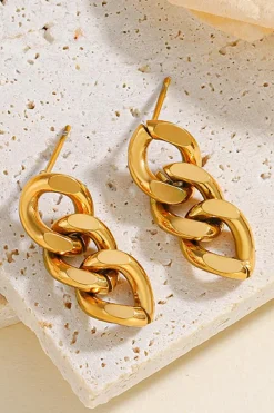 Fashion Dear-Lover Chain Link Plate Alloy Drop Earrings Gold