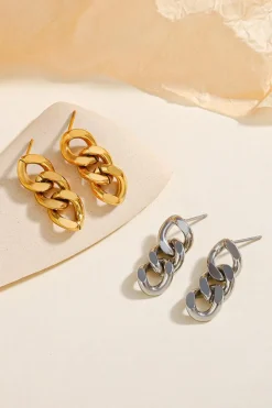 Fashion Dear-Lover Chain Link Plate Alloy Drop Earrings Gold