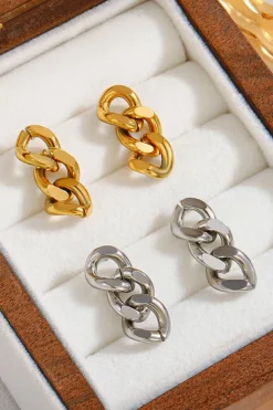 Fashion Dear-Lover Chain Link Plate Alloy Drop Earrings Gold