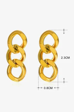 Fashion Dear-Lover Chain Link Plate Alloy Drop Earrings Gold
