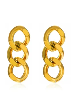 Fashion Dear-Lover Chain Link Plate Alloy Drop Earrings Gold