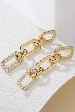 Clearance Dear-Lover Chain Link Rhinestone Decor Plate Stud Earrings Gold