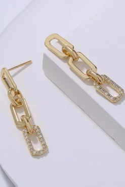 Clearance Dear-Lover Chain Link Rhinestone Decor Plate Stud Earrings Gold