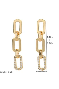 Clearance Dear-Lover Chain Link Rhinestone Decor Plate Stud Earrings Gold