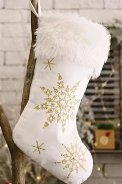 Sale Dear-Lover Christmas Beaded Embroidered Snowflakes Gift Hanging Stocking Gold