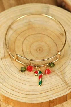 Online Dear-Lover Christmas Candy Cane Beading Pendant Bracelet Gold