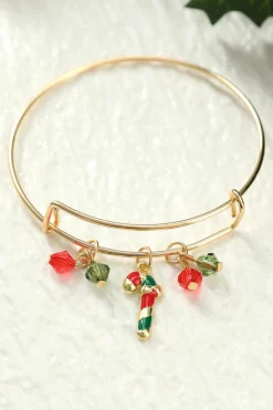Online Dear-Lover Christmas Candy Cane Beading Pendant Bracelet Gold