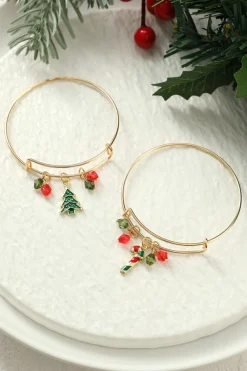 Online Dear-Lover Christmas Candy Cane Beading Pendant Bracelet Gold