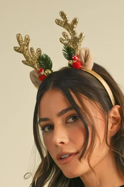 Clearance Dear-Lover Christmas Reindeer Sequined Bell Headband Gold