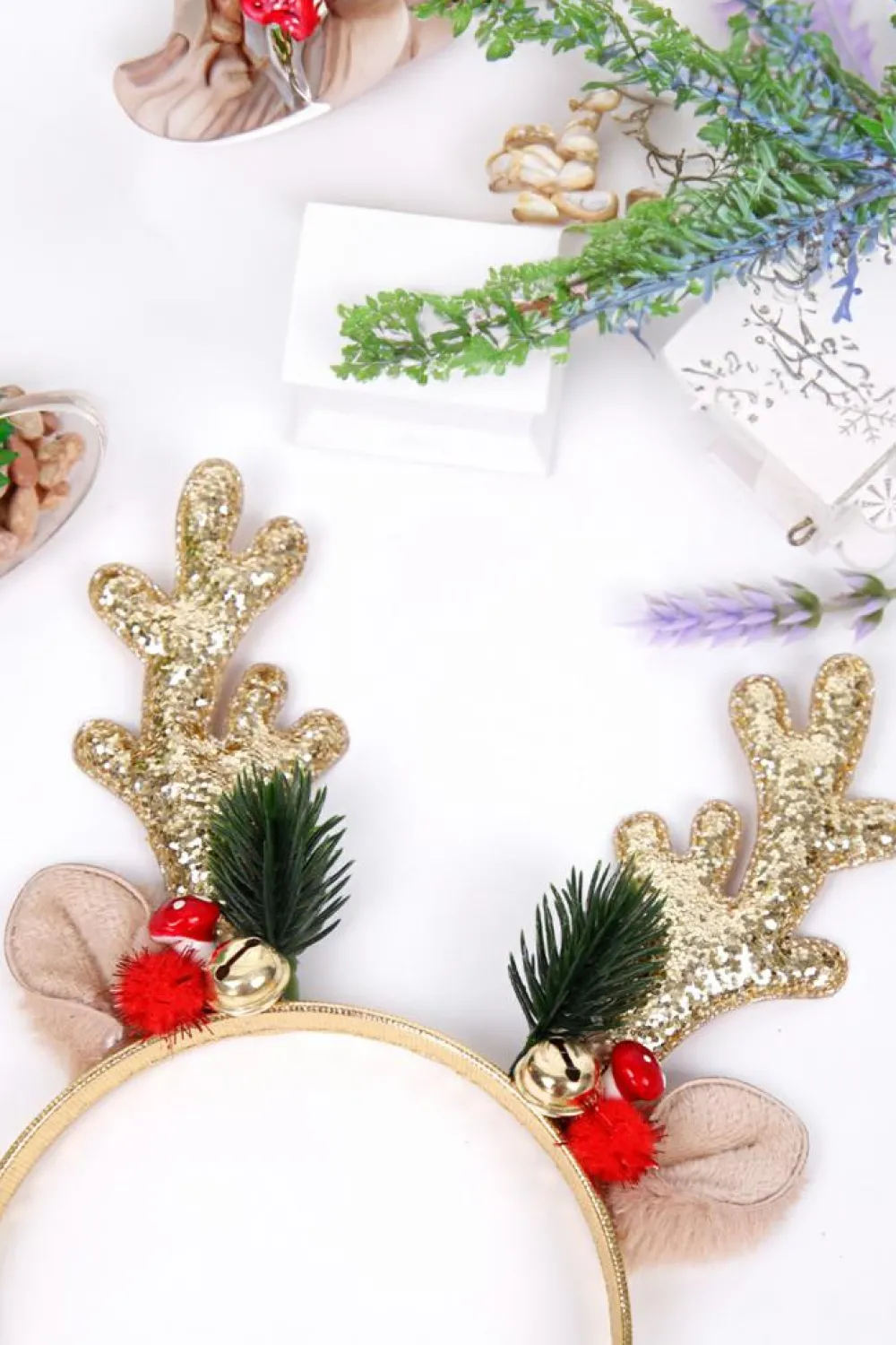 Clearance Dear-Lover Christmas Reindeer Sequined Bell Headband Gold