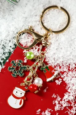 Clearance Dear-Lover Christmas Santa Claus & Snowflake Charm Keychain Gold