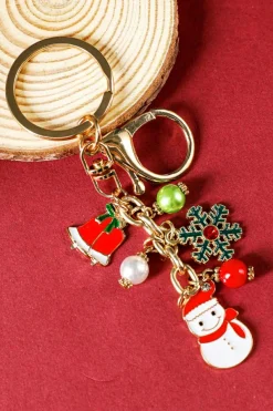 Clearance Dear-Lover Christmas Santa Claus & Snowflake Charm Keychain Gold