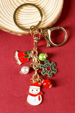 Clearance Dear-Lover Christmas Santa Claus & Snowflake Charm Keychain Gold