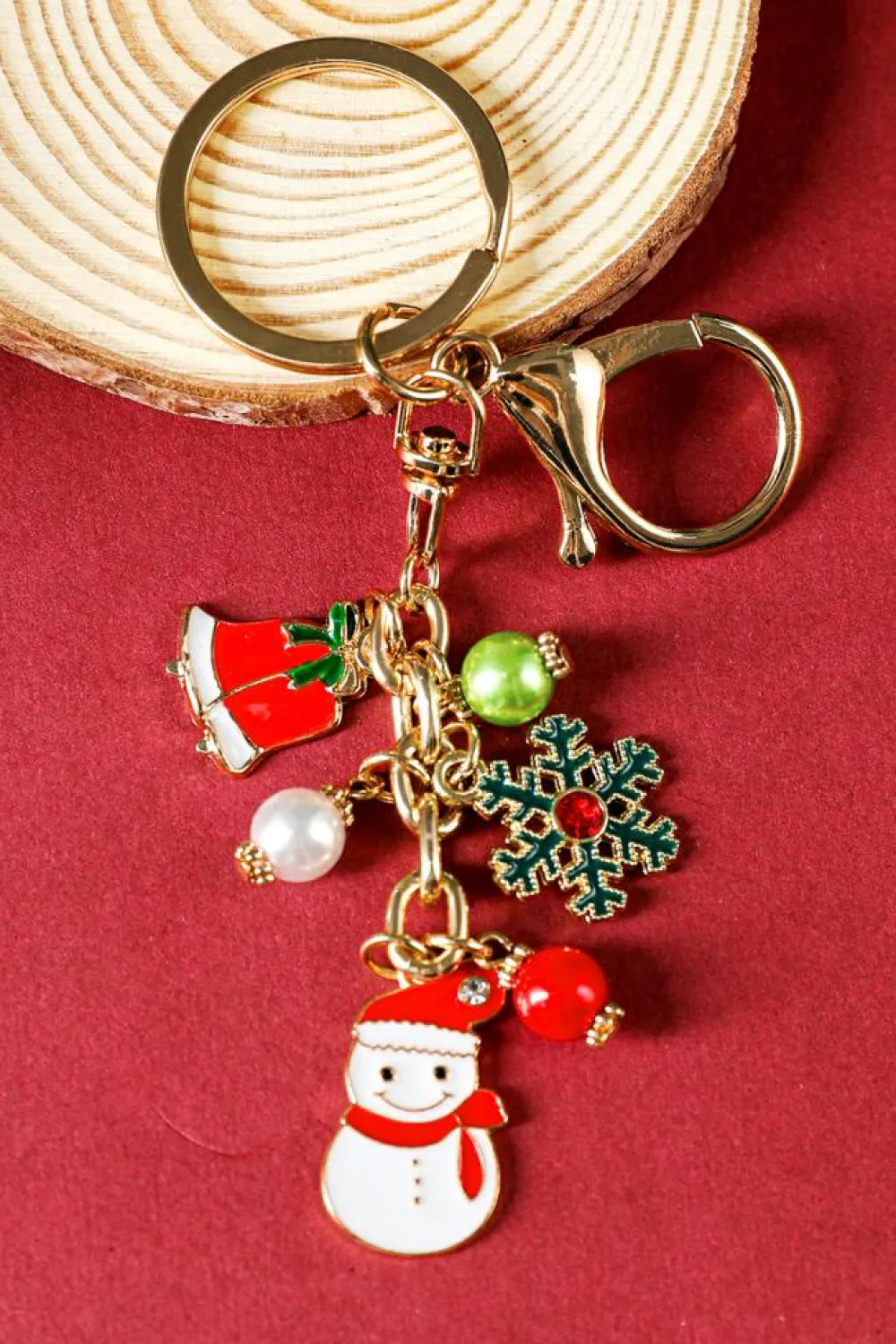 Clearance Dear-Lover Christmas Santa Claus & Snowflake Charm Keychain Gold