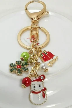 Clearance Dear-Lover Christmas Santa Claus & Snowflake Charm Keychain Gold
