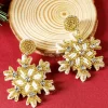 New Dear-Lover Christmas Snowflake Rhinestone Rice Beaded Drop Earrings Gold