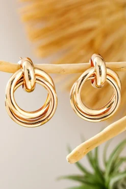 Sale Dear-Lover Circles Plated Alloy Stud Earrings Gold