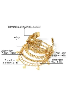 Hot Dear-Lover Clover Charm Multi Layered Plated Adjustable Bracelet Set Gold