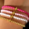 Online Dear-Lover Cross Beaded Multi Layered Elastic Bracelet Set Gold