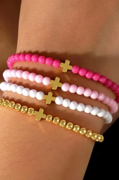 Online Dear-Lover Cross Beaded Multi Layered Elastic Bracelet Set Gold