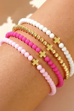 Online Dear-Lover Cross Beaded Multi Layered Elastic Bracelet Set Gold
