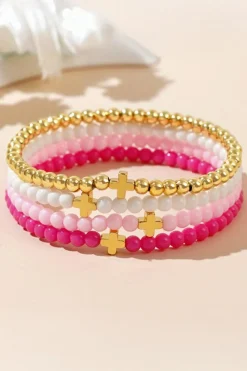 Online Dear-Lover Cross Beaded Multi Layered Elastic Bracelet Set Gold