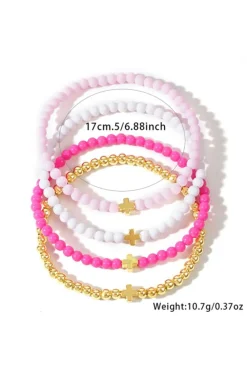 Online Dear-Lover Cross Beaded Multi Layered Elastic Bracelet Set Gold