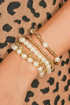 Online Dear-Lover Cross Pearls Decor Plated Beaded Multi Layer Bracelets Gold