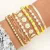 Discount Dear-Lover Daisy Beaded Chain Adjustable Multi Layer Bracelet Set Gold