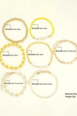 Discount Dear-Lover Daisy Beaded Chain Adjustable Multi Layer Bracelet Set Gold